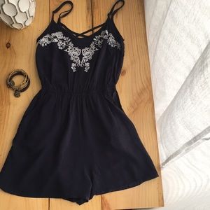 H&M Navy Embroidered Romper